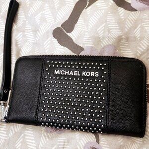 Michael Kors Saffiano Leather Micro Stud Wallet /Wristlet - Black - Like New